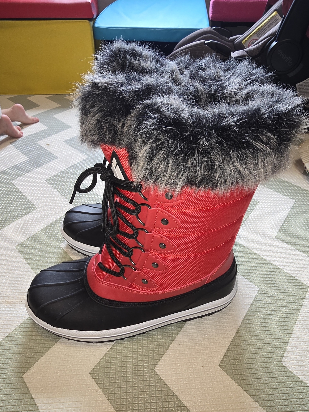 Red Faux-Fur Winter Snow Boots